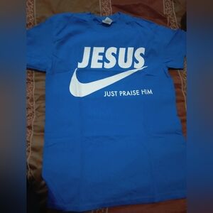 Unisex Blue Graphic T-Shirt "Jesus Just Praise Him